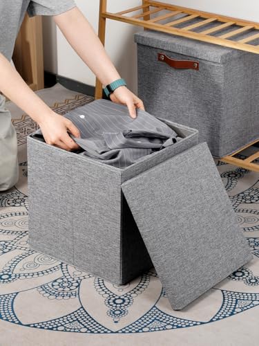 Temary Fabric Storage Bins with Lids 13 Inch Storage Cubes with Lid, Decorative Foldable Storage Boxes for Clothes, Closet Organizers (Grey, 13x13x13inch) - color: A-Gray, size: 13×13×13