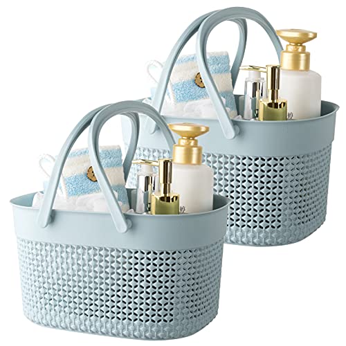 rejomiik 2 Pack Plastic Shower Caddy Basket, Portable Organizer Storage Tote with Handles Toiletry Bag Bin Box for Bathroom, College Dorm Room Essentials, Kitchen, Camp, Gym, Blue - color: Blue, size: 2 pack