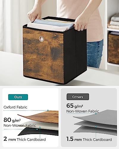 SONGMICS Storage Cubes, Set of 6 Storage Bins with Handles, Foldable Oxford Fabric and Non-Woven Fabric Storage Boxes, 10.2x10.2x11 Inches, Fit Cube Storage Unit, Rustic Brown URFB126B01 - color: Rustic Brown, size: 6 Pack (10.2"L x 10.2"W x 11"H)