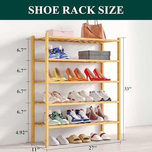 Smiry Shoe Rack, 5 Tier Bamboo Shoe Organizer, Stackable Free Standing Wooden Shoe Storage Shelf for Closet, Entryway, Front Door Entrance, Natural - color: Natural, size: 26.80" Wide - 5 Tier - Regular