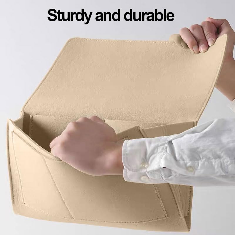 Bedside Storage Organizer with Pockets, Bedside Caddy, Table Cabinet Storage Organizer for TV Remote Control, Phones, Magazines, Tablets, Accessories, Living Room Office Chair Stowage Solution, Beige
