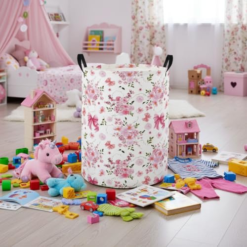 Baby Laundry Basket Baby Nursery Hamper Kids Laundry Basket Toy Storage Bin for Boys Room Decor Gift Baskets for Bedroom Bathroom(Bowknot Flower) - color: Bowknot Flower