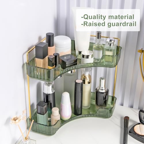 INVSSENE Corner Bathroom Countertop Organizer, Vanity Trays for Counter, Makeup Organizers, Perfume Tray, Kitchen Spice Rack, (Green, 2 Tiers) - color: Green, size: 13.6" x 10" x 15.1"