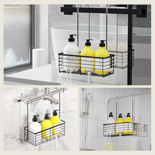 DELLAN Hanging Shower Rack, Shower Organizer Hanging for Bathroom, Shower Rack with Hooks Over the Door, Bathroom Shower Caddy and Basket(Black) - color: Black, size: 11"D x 4.7"W x 3.9"H