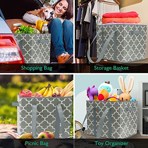 WISELIFE Reusable Grocery Bags 4-Pack Foldable Washable Storage Bins Basket Water Resistant Shopping Utility Tote Bag Grey - color: Grey, size: 4 Pack