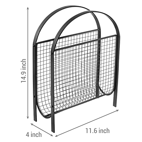MyGift Mid-Century Design Magazine Rack, Matte Black Tone Metal Mesh Freestanding Magazine Organizer Holder Sling - color: Black