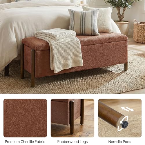 Usaint Wooden Storage Ottoman Bench, 47" Fabric Upholstered End of Storage Bench with Rubberwood Legs, Entryway Bench with Storage for Bedroom, Living Room, Reception, Cloakroom, Rusty Red - color: Rusty Red