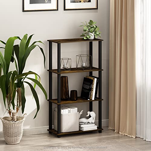 Furinno TURN-S-TUBE Storage Shelves, 4-Tier Book Shelf, Corner Shelf, Toolless Open Shelves, for Organization and Storage, Living Room, Garage, Home Office, Amber Pine - color: Amber Pine/Black, size: 4-Tier Square Tube