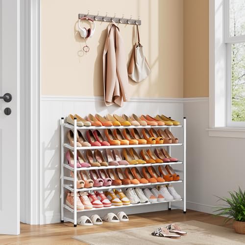 Tajsoon Expandable Shoe Rack for Closet 5 Tier, 29“-41“Adjustable & Stackable Shoe Shelf Storage, Metal Shoe Rack Organizer for Front Door Entrance, Closet, Garage, Entryway, White - color: White, size: 5 Tier