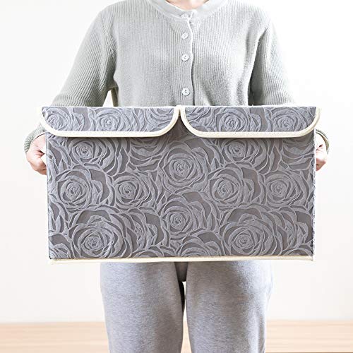 PRANDOM Large Foldable Storage Bins with Lids Fabric Decorative Storage Box Cubes Organizer Containers Baskets with Cover Handles Removable Divider for Home Bedroom Closet 17.3x11.8x9.8 Inch 3 Pack - color: Gray, size: Double Lid/3pcs