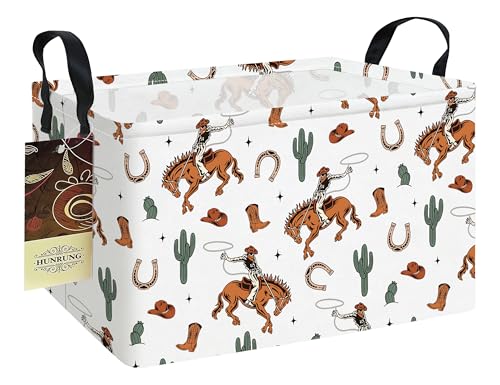 HUNRUNG Rectangle Canvas Storage Basket Foldable Waterproof Toy Organizer Bin with Handles Fabric Collapsible Storage Bins for Shelves Kids Room Playroom Nursery Clothes and Pet Supplies(REC-Cowboy) - color: REC-Cowboy
