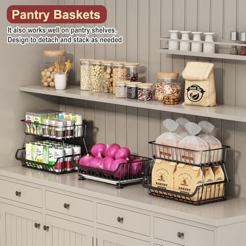 Miyawell 3-Tier Rolling Pantry Cart with Wheels, Stackable Wire Storage Floor Organizer for Kitchen Pantry Snack Shelves, Fruit Basket Stand, Vegetable Storage Rack for Food Snacks Onion Potato - color: 3 Tier-black (1 Pack)