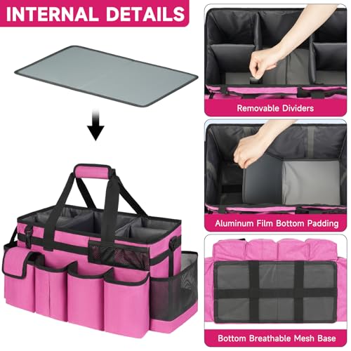 Cleaning Caddy Bag,Extra Large Cleaning Supplies Organizer with Handle for Housekeepers,Rose Red - color: Rose Red, size: Extra Large
