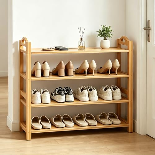 4-Tier Shoe Rack Bamboo Shoe Organizer Free Standing Shoe Storage for Entryway, Closet, Hallway, Bathroom and Living Room, Natural - size: 4 TIER