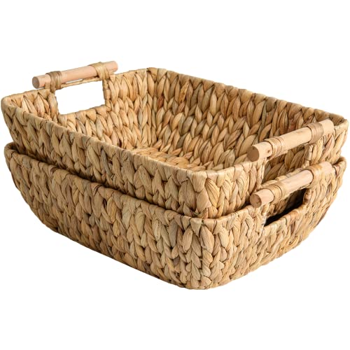 StorageWorks Hand-Woven Storage Baskets with Wooden Handles, Water Hyacinth Wicker Baskets for Organizing, 2 Pack - color: Natural(Water Hyacinth), size: Large