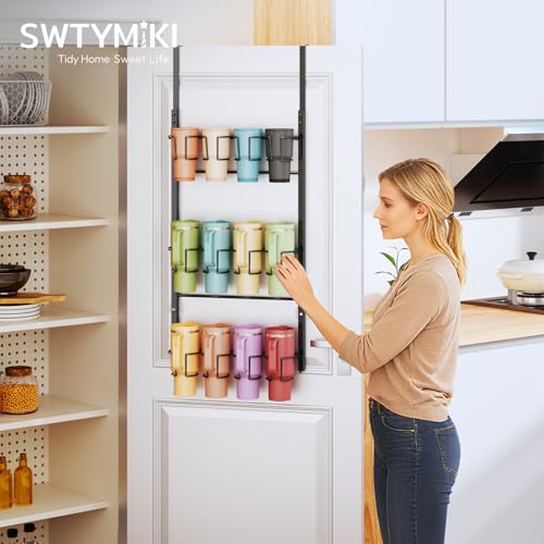 SWTYMIKI 3-Tier Water Bottle Organizer – Over the Door Stanley Cup Holder, Cup Organizer for Door or Wall Mount Option, Stanley Accessories for Pantry, Dorm, Office, RV Use, Black - color: Black, size: 3-Tier