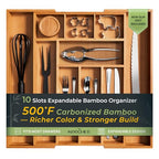 keechee Carbonized Bamboo Kitchen Drawer Organizer, 10 Slots Expandable Silverware Organizer, Utensil Holder & Cutlery Tray, 2.2" Deep for Extra Capacity, Non-Slip Feet Included - size: 10 Slots（Expandable）