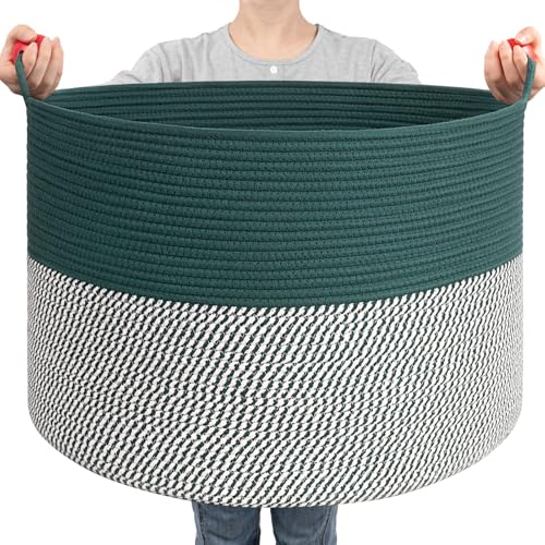 Goodpick Large Storage Basket 22" x 14", Woven Baby Storage for Blanket Living Room, Laundry Organizer for Clothes, Toys, Christmas Basket for Gifts, Green - color: Green, size: 21.7x21.7x13.8 Inch (Pack of 1)