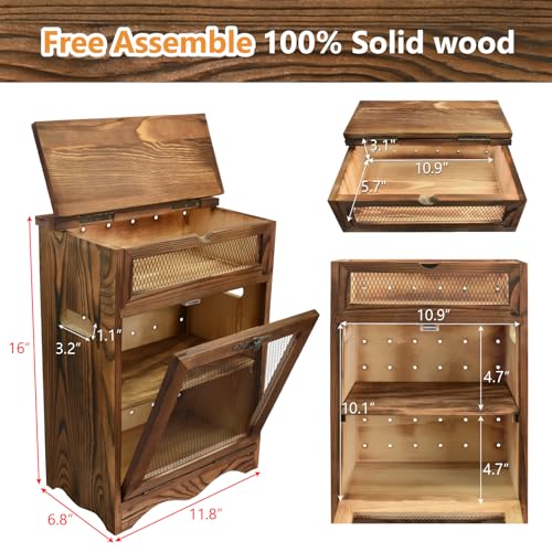 Ikee Design Free Assemble Wooden Countertop Potato and Onion Storage Bin Box,Countertop Cabinet, Wooden Bread Boxes, Potato Storage, Coffee Station, 11.8W x 6.8D x 16H in, Rustic Color - color: Rustic Brown, 2 Door