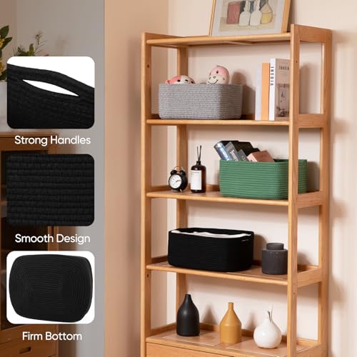 OIAHOMY 4 Pack 14.17 * 11.02 * 6.3IN Storage Baskets for Organizing Shelves, Woven Rope Baskets for Organizing Books, Clothes, Decorative Basket for Living Room, Nursery, Bedroom, Gift Basket, Black - color: Black