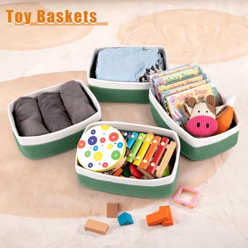 OIAHOMY 4 Pack Storage Baskets for Organizing, Small Bins for Shelves, Cute Decorative Storage Bins, Organizer Baskets for Gifts Empty, 11.8''Lx7.8''Wx4.7''H, Green/White - color: Green/White, size: 11.8"*7.8"*4.7"