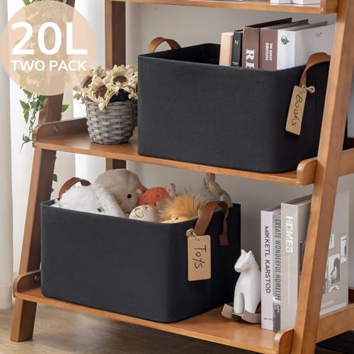 CHICVITA Black Storage Bins Shoe Basket for Entryway, Closet Toy Storage Bins with Handles for Kids, Small Laundry Basket, 14 ¾" L x 10 ¼" W x 8 ¼" H, 2-Pack - color: Black, size: 14 ¾" L x 10 ¼" W x 8 ¼" H