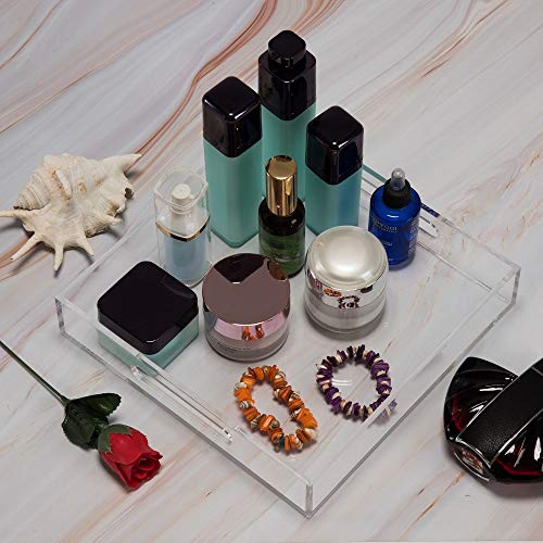 KEVLANG Clear Sturdy Acrylic Serving Tray with Handles - 10x10Inch - Coffee, Appetizer, Breakfast, Butler Tray - Kitchen Countertop & Vanity Table Organizer - color: Clear, size: 10" x 10" x 2"