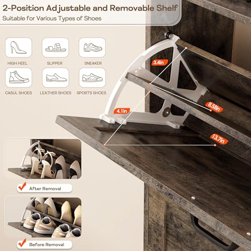 Nicetree Shoe Cabinet with 2 Flip Drawers, Freestanding Shoe Storage Cabinet with Metal Legs, Farmhouse Shoe Organizer for Entryway, Foyer, Hallway - color: Chestnut, style: 2-Drawers