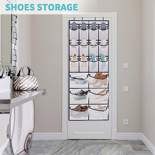2 Packs Over the Door Shoe Organizer, 36 Large Mesh Pockets Hanging Shoe Boots Rack Holder, Closet Hanging Organizers for Storage Sneakers High Heeled Shoes Slippers (White) - size: 36 Pockets