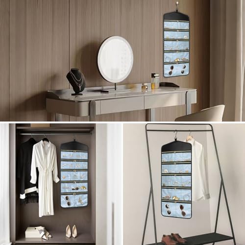 CHICECO Travel Jewelry Holder Organizer,Hanging Jewelry Organizer Storage with Zippered Pockets for Cloest,Jewelry Holder for Earrings, Necklaces (Blue Black) - color: Blue Black