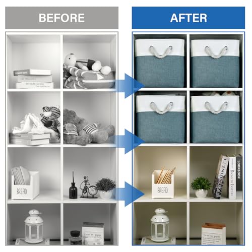 Temary 12 Inch Cube Storage Baskets 4 Pack Fabric Storage Bin for Organizing, Shelf Baskets for Home Office Closet, Collapsible Cube Storage Bins (White&Dark Green) - color: White&Dark Green, size: 12"L x 12"W x 12"H