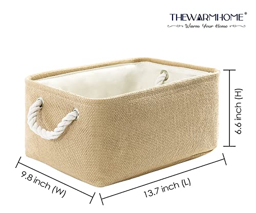 TheWarmHome Decorative Basket Rectangular Fabric Storage Bin Organizer Basket with Handles for Clothes Storage (Beige, Medium-1Pack,13.8L*9.8W*6.7H) - color: Beige, size: Medium -13.8Lx9.8Wx6.7H