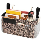 Bedside Caddy Hanging Bunk Bed Caddy Bed Organizer Hanging Pocket with 2 Hooks Bedside Storage Organizer Pocket Bag Holder Leopard Print Brown - color: Leopard Print Brown