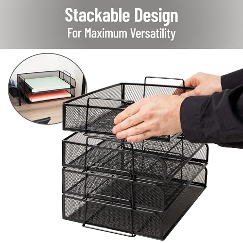 Mind Reader Stackable Paper Tray, Desktop Organizer, File Storage, Office, Metal Mesh, 4 Pcs., Black - color: Black, size: 13.3" x 9.8" x 11.3"