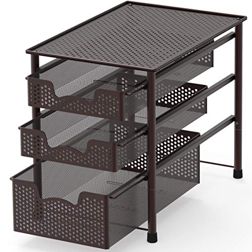 Simple Houseware Stackable 3 Tier Sliding Basket Organizer Drawer, Bronze - color: Bronze, size: 3-Tier