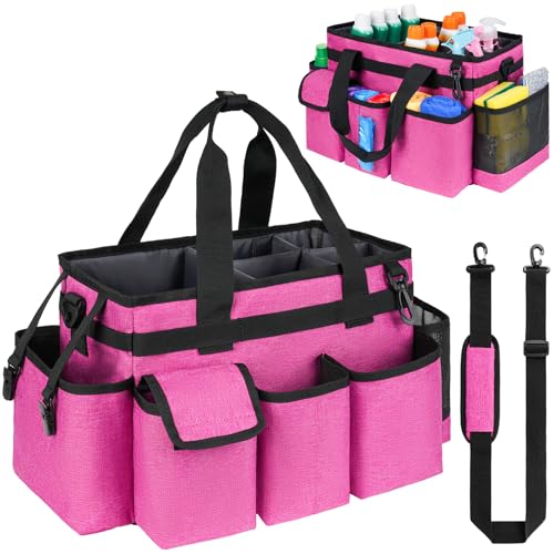 Cleaning Caddy,Cleaning Bag for Housekeepers,Cleaning Supplies Organizer with Handle,Rose Red - color: Rose Red, size: Medium