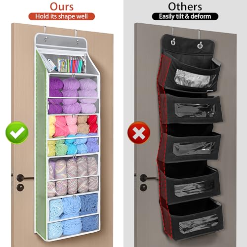 Univivi Hanging Yarn Storage Organizer with 5 Zipper Closure Compartments, Large Capacity Knitting Organizer Storage, Over the Door Hanging Yarn Holder for Knitting Needles, Crochet Hooks (Light Grey) - color: Grey, size: 5 Tiers