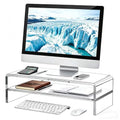 Acrylic Monitor Stand, 2 Tier Riser with Storage Shelf, Clear, 16/20 Inch, Home Office Desk Organizer (20in) - size: 20in