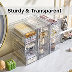 Prsildan Acrylic Drawer Organizer with 15 Drawers, Makeup Craft Office Desk Organizers Accessories, Set of 3 Clear Stackable Storage Drawers for Vanity, Countertop, Jewelry, Art Supply Organization - style: 15 Drawers