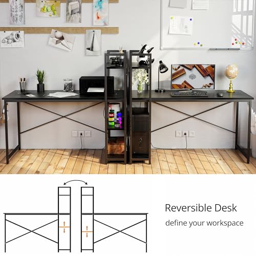 IRONCK Computer Desk 47" with Power Outlet and Storage Shelves, Study Writing Table with USB Ports Charging Station, PC Desk Workstation for Home Office, Black - color: Black, size: 47 inches