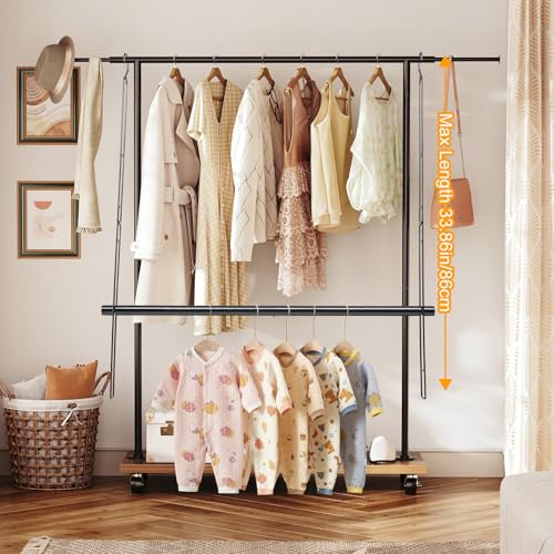 Hanging Closet Rod 31.89in, 6 Height Adjustable Closet Hanging Organizer, Heavy Duty Closet Extender Hanging Rod, Space Saving Clothes Hanging Bar Closet Poles for Hanging Clothes,Black