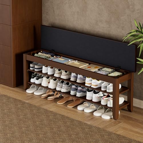Homleke Shoe Rack Bench with Flip-Top Storage, Solid Wood Entryway Bench with Cushion, Adjustable Shelf, for Hallway, Mudroom, Closet – Walnut, 47.2" - color: Walnut, size: 47.2"