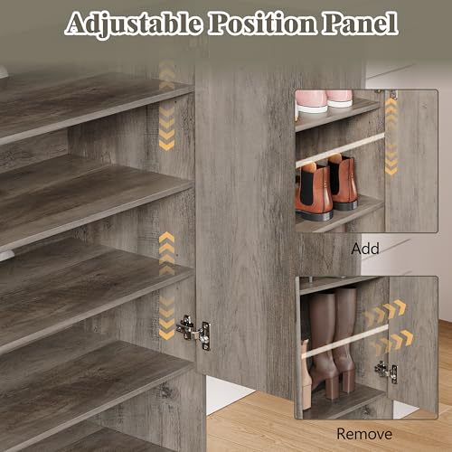 Shoe Cabinet Storage for Entryway, 5 Tier Fluted Shoe Storage Cabinet with Wooden Legs, Narrow Hidden Shoe Organizer with Adjustable Shelves, Freestanding Shoe Rack for Entryway, Hallway, Grey - color: Grey, size: 5 Tier