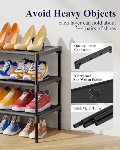 Kitsure Shoe Rack - Non-Woven Shoe Rack Shelf, Shoe Organizer for Closet, Entryway, Garage & Corridor, Stackable Shoe Shelves, 27.5" Wide - 3 Tier, Black - color: Black, size: 27.5" Wide - 3 Tier