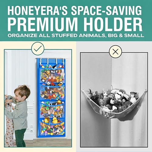 Honeyera Storage for Stuffed Animal - Over Door Organizer for Stuffies, Baby Accessories, and Toy Plush/Easy Installation with Breathable Hanging Pockets - color: Blue