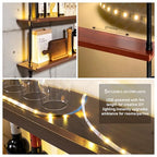 55" Modern Wall Mounted Wine Rack with LED Lights, 3-Tiers Industrial Pipe Liquor Floating Shelves, Rustic Metal Wall Wine Rack for Home, Restaurant, Commercial Bar, Kitchen Storage Display - size: 55inch/140cm