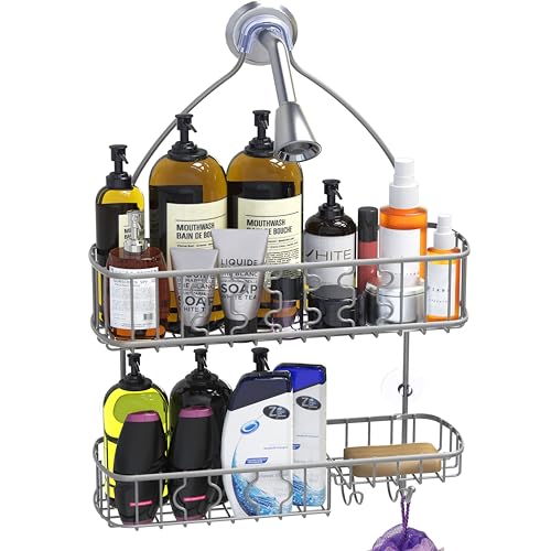 Simple Houseware Bathroom Hanging Shower Head Caddy Organizer, Silver (26 x 16 x 5.5 inches) - color: Silver, size: Large