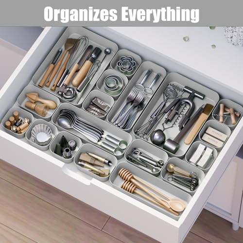 Plastic Drawer Organizers, 10 PCS Drawer Organizer Bins, Bathroom and Vanity Organizer Plastic Tray, Makeup Organizer and Storage for Makeup, Bedroom, Kitchen Gadgets Utensils and Office (Gray) - color: Gray, size: 10pcs