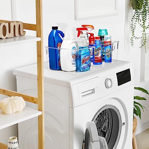 Sorbus 4 Pack Large Clear Plastic Storage Bins, Clear Organizer Bins with Handle for Kitchen, Pantry, Cabinet, Refrigerator, Craft, Toys, Clothes, Closet, Under Sink, Bathroom Organizers and Storage - size: Large, style: 4 Pack