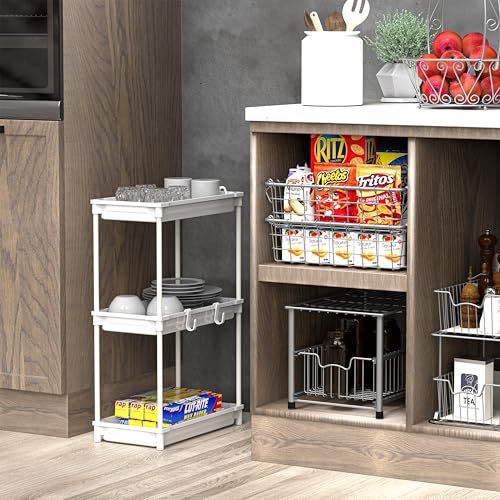 SimpleHouseware Standard 3-Tier Slim Rolling Storage Cart, White - color: White